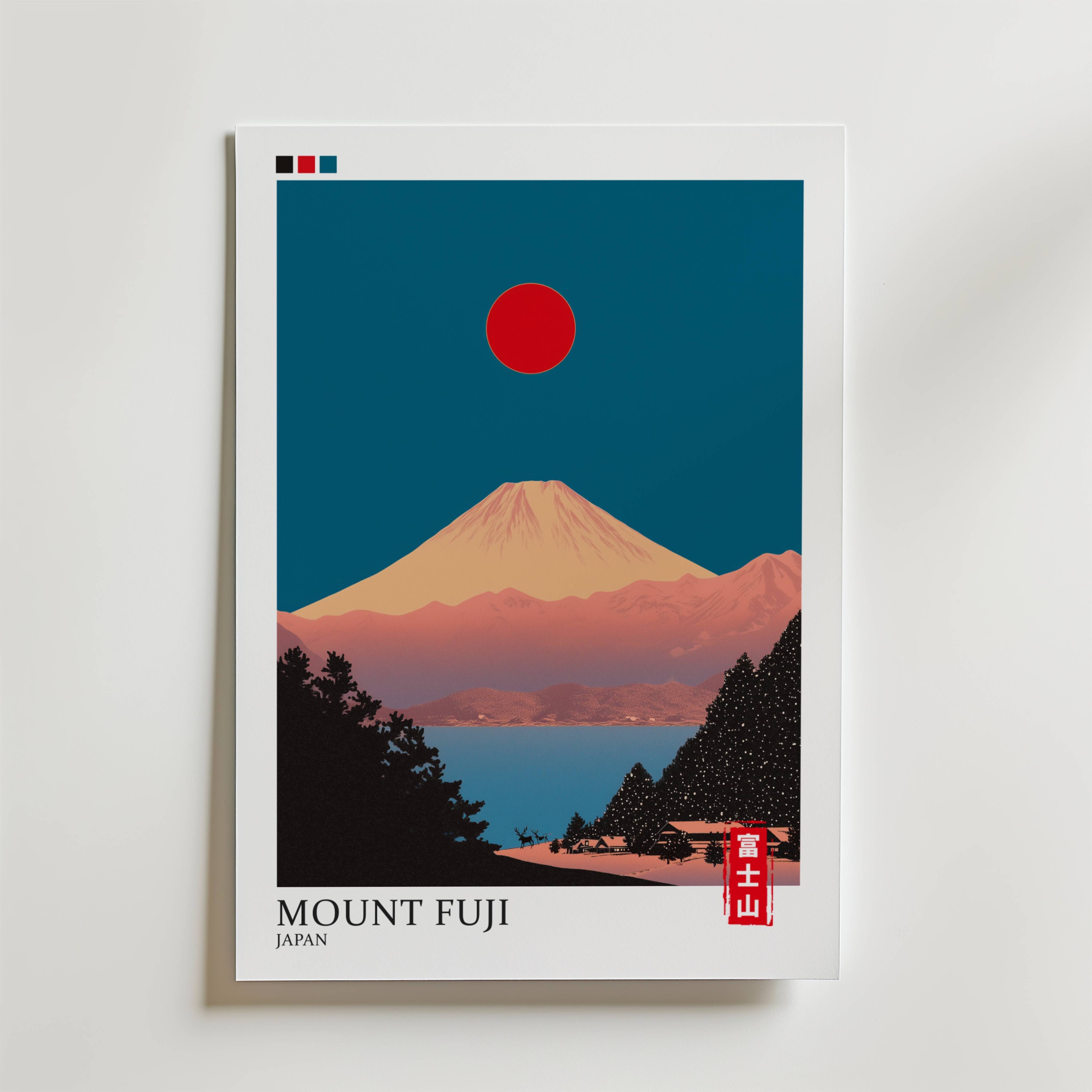 Mount Fuji Red Moon Poster - Premium Canvas 100x140 cm