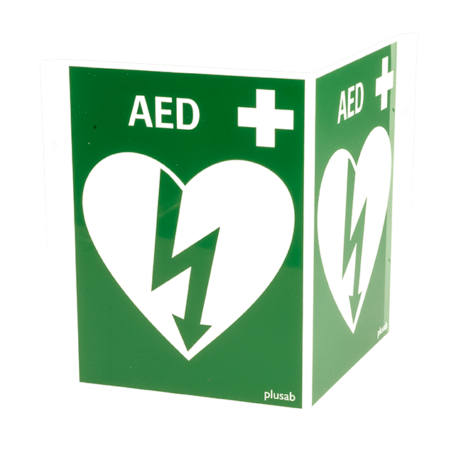Skylt Hjärtstartare AED Vinklad