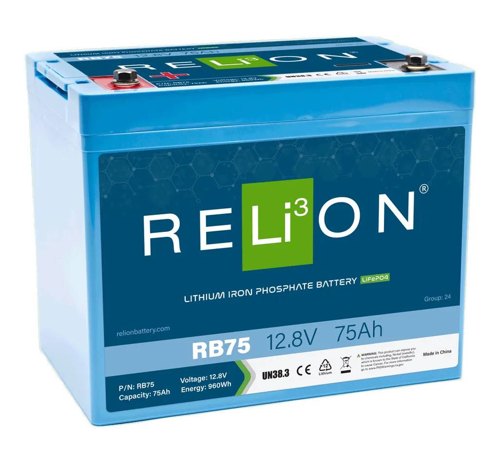 12V 75Ah LiFePO4 Litiumbatteri för Marin, Fritidsfordon och Elfordon - Relion RB75