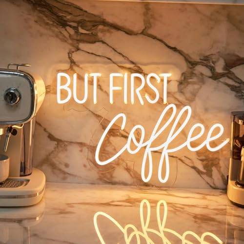 BUT FIRST Kaffe neonskylt – justerbar ljusstyrka LED kaffebarskylt för cafébutiker, hemmabarer och sovrumsdekor, modern café bar USB-driven