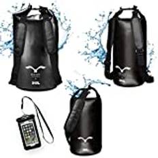 HAWK Outdoors Dry Bag – vattentät packväska med vadderade axelremmar inklusive vattentätt mobilfodral – 30 L/20 L/10 L – förvaringsväska – vattentät ryggsäck – segling (svart, 10 l)