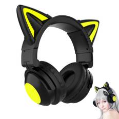 QuiExact Headset Bluetooth Earphones Cute Cat Ear Lights Wireless Sports Stereo Headset for Women Cat Ear Headphones Lights Up Stereo Headset Earphone