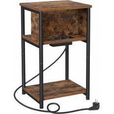 Sidobord med Inbyggd Eluttag och 2 USB-portar, Vintage Brun 30 x 34 x 58 cm