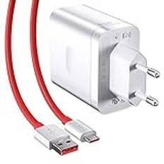 USB-laddare och USB-kabel C för OnePlus 9 Pro Nord 2 5G, 65W 6A Cargo Warp Laddare Adapter och USB till Type C-kabel SUPERVOOC Snabbladdning för OnePlus Nord CE 2 8T OnePlus Pad OnePlus Open Realme