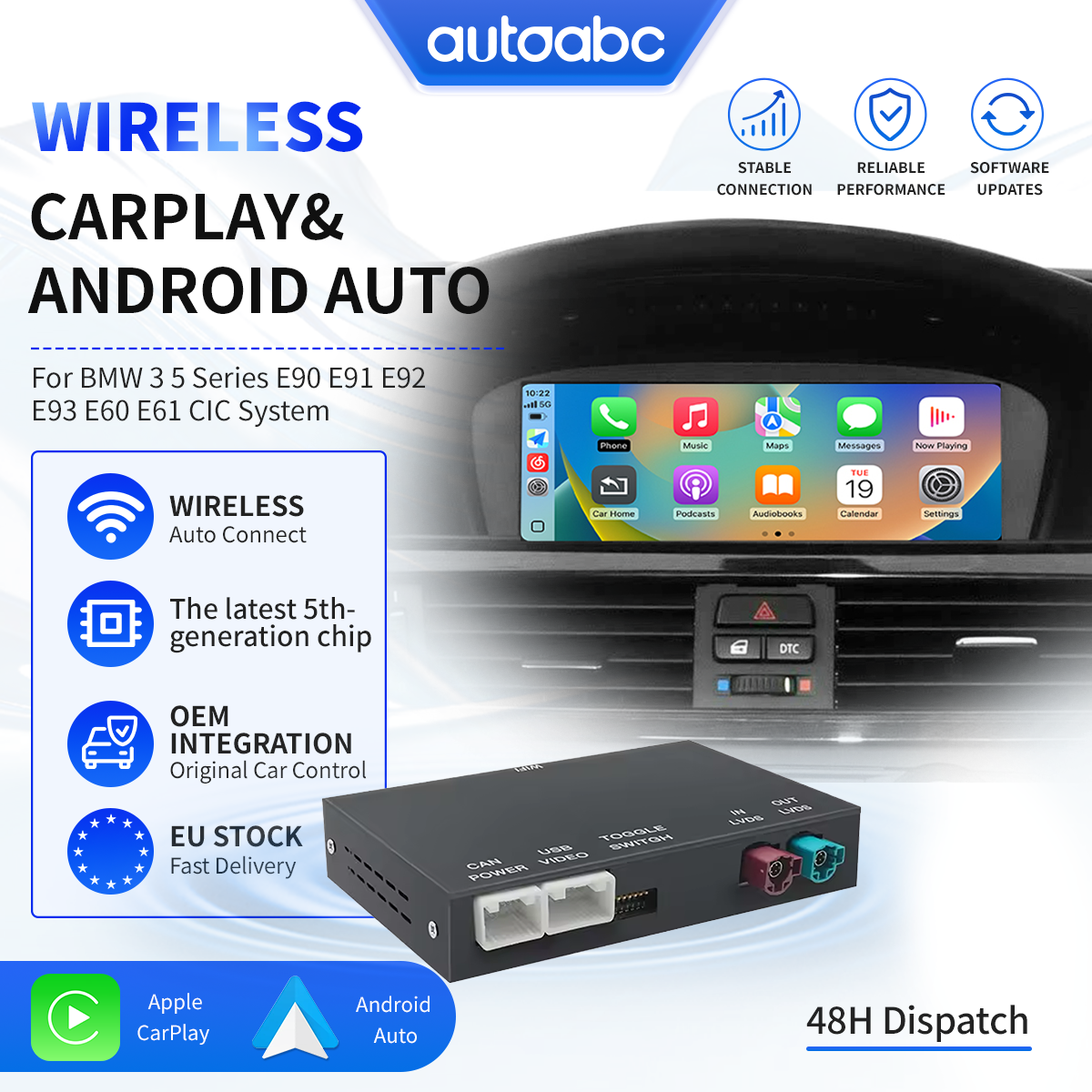 Wireless Apple CarPlay Interface Android Auto Adapter for BMW CIC System 3 5 Series E90 E91 E92 E93 E60 E61 2008-2013 Support AirPlay MirrorLink Navigation