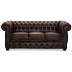 Liverpool 3 personer chesterfield sofa - brun ægte læder