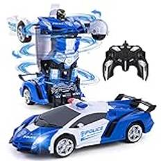 Vubkkty Robotleksak för barn, 2,4 GHz fjärrkontroll, två-i-en transformator RC bil, 1:18 skala omvandla leksakspresent för barn från 6 7 8 9 10 år