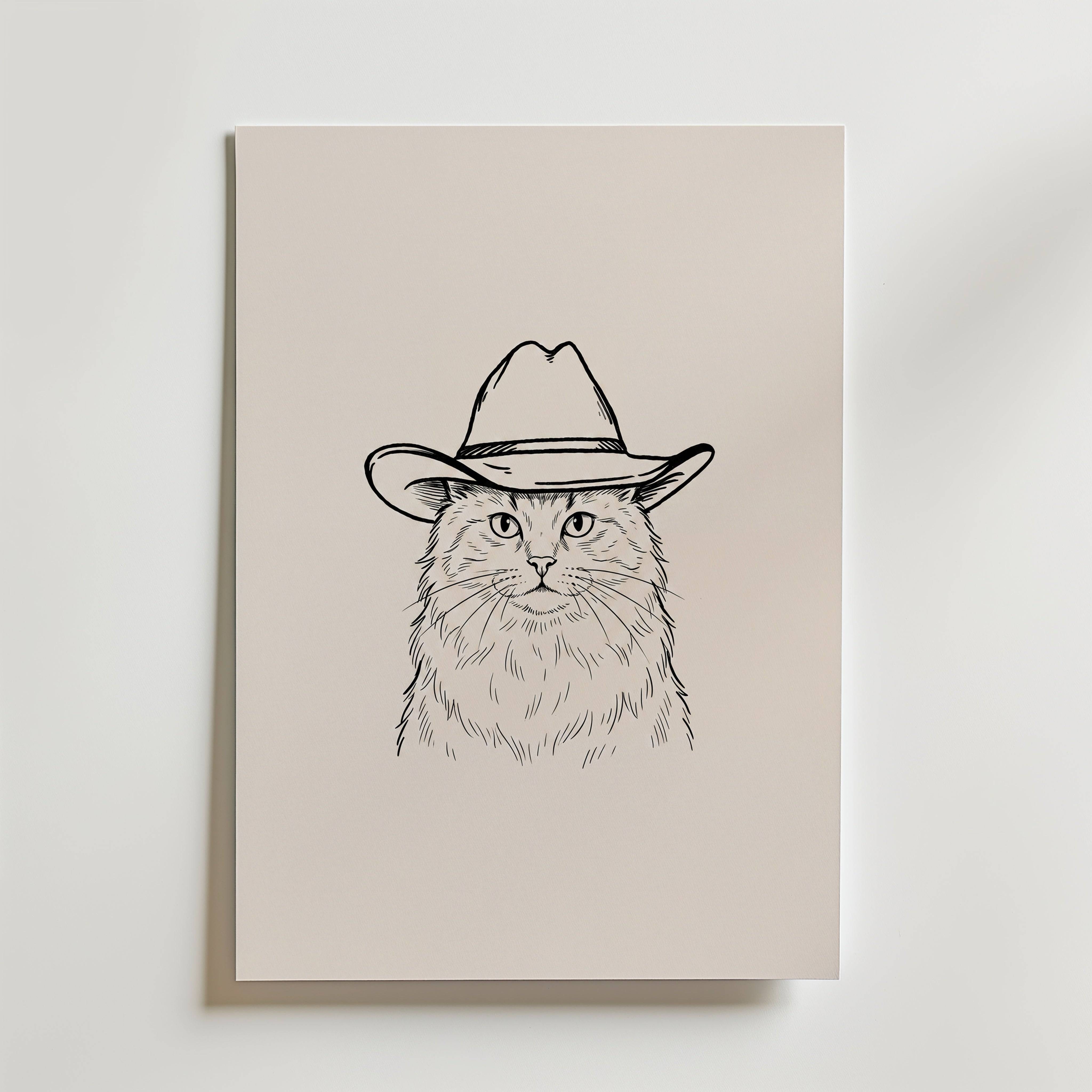 Cowboy Cat Poster - Premium Canvas 30x40 cm Utan passepartout