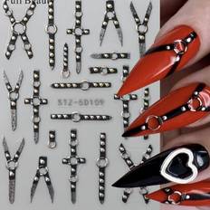 1 st 5D präglade nagelklistermärken i mörk punkstil med kors, självhäftande plastremsor, nageldekorationer, nageldekaler i Y2K-stil, för rosa naglar, - Multifärgad