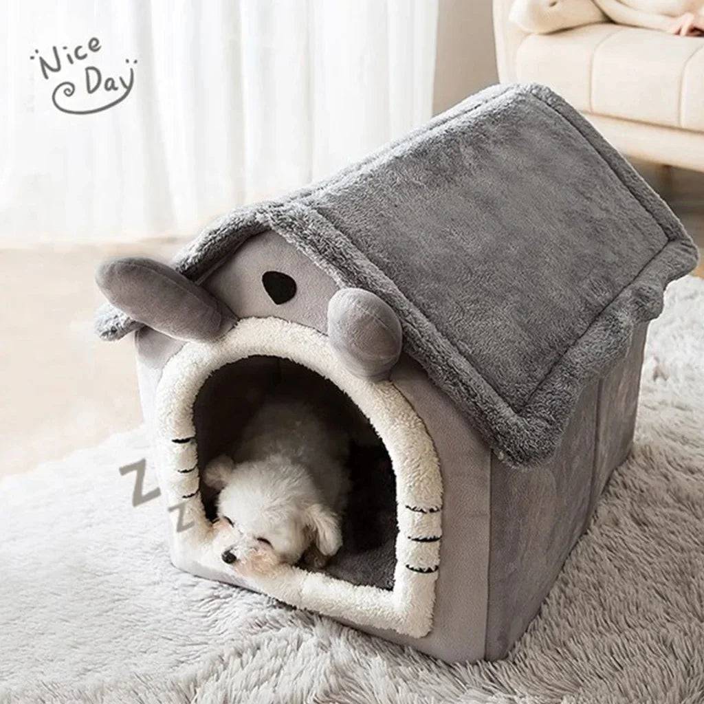 Foldable Plush Pet House for Cats & Small Dogs - Long gray ears / L