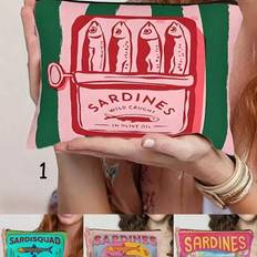 Retro Sardines Cosmetic Pouch,Olive Oil And Lemon Design, Unisex Adult Polyester Mini Makeup Bag, Hypoallergenic Zippered Toiletry Case, Pink Zippered - Multicolor - Style 1,Style 2,Style 3,Style 4