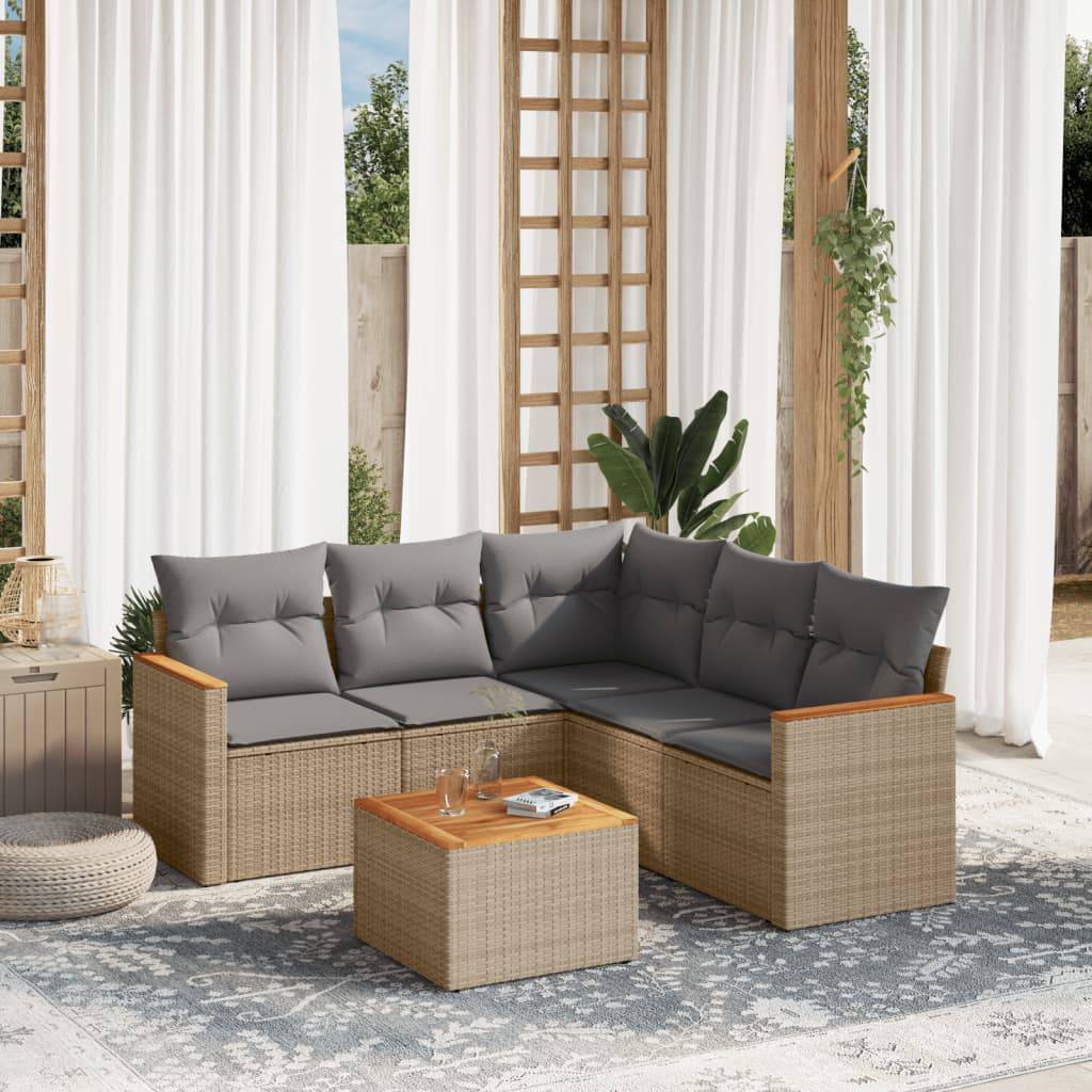 Sofasæt 5 Dele Med Hynder Polyrattan - beige og grå / Med bord
