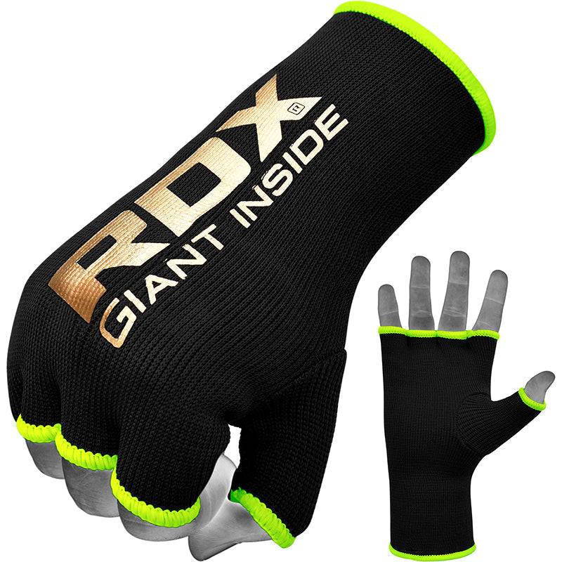 RDX HY Inner Gloves Elasticated Half Finger for Boxing, MMA Knuckle Protection OEKO-TEX® Standard 100 certified - BlackGreen / M (M)