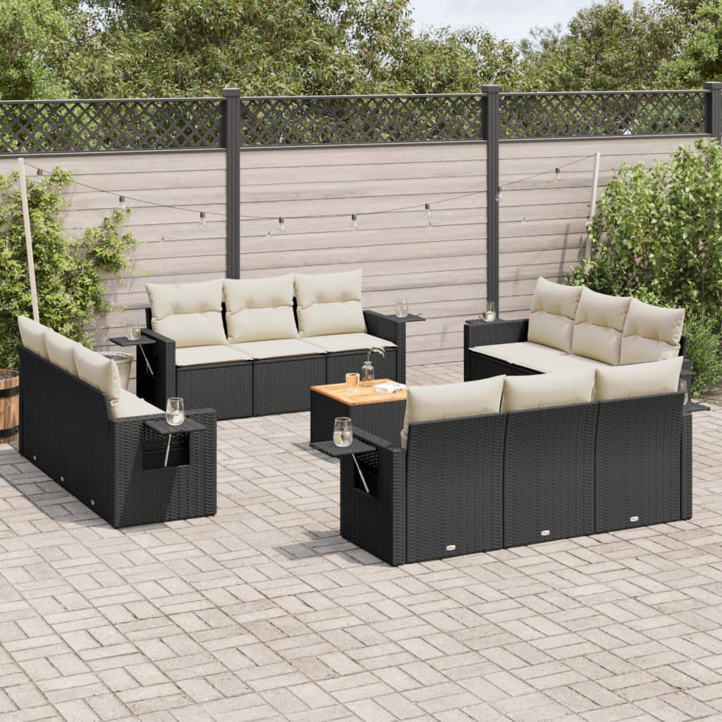 Sofasæt Til Haven 13 Dele Med Hynder Polyrattan - Sort og cremefarvet
