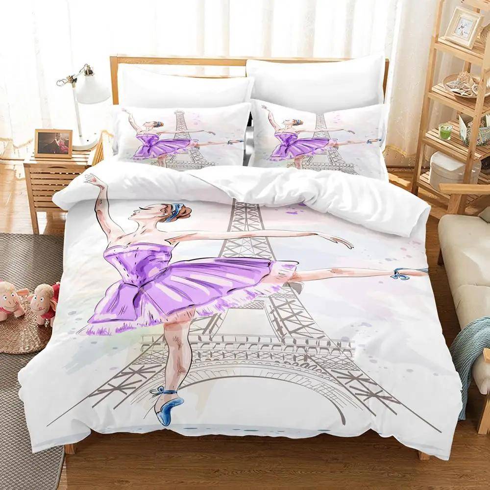 Tecknad Balettdansande Flicka Påslakanset Prinsessstil Dubbelsäng Sängkläder Barn Flicka Nordiskt Sängöverkast 150 90 Queen King 70x133cm 2pcs