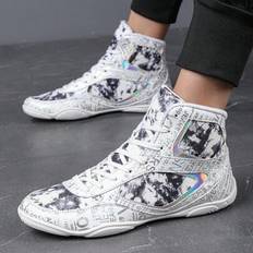Sneakers för brottning för dammode, Bekväma, halkfria boxningsskor med snörning för män, Unisex-sportskor för inomhusträning - Vitt (EUR36,EUR37,EUR38,EUR39,EUR40,EUR41,EUR42,EUR43,EUR44,EUR45)