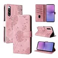 Rostsant Mobiltelefonfodral för Sony Xperia 10 V 5G, plånboksfodral i PU-läder med maskrosor, magnetiskt flip-fodral, roséguld