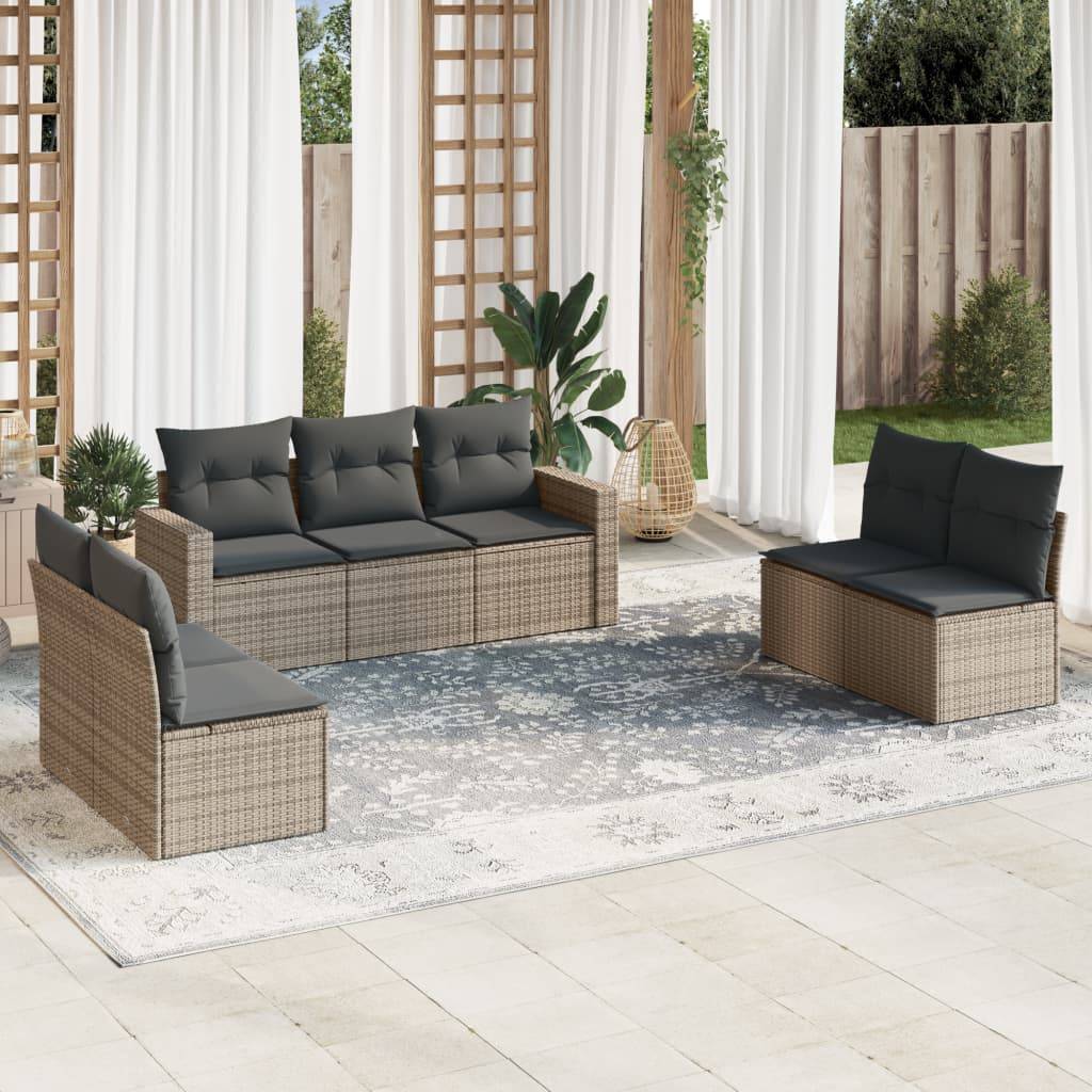 Sofasæt Til Haven 7 Dele Med Hynder Polyrattan - Grå / Uden bord