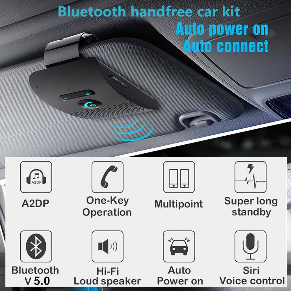 Bluetooth Handsfree Car Kit 4.2 Solskyddsklämma Trådlös ljudmottagare Högtalartelefon Högtalare Musikspelare Dubbel mikrofon svart