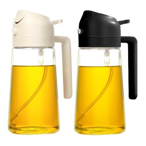 YARRAMATE 2st olivoljedispenser, 2 i 1 oljespruta för matlagning, 16oz/470ml oljesprutflaska i glas, livsmedelsgodkänd och för kök, sallad, stekning, BBQ(vit och svart)
