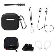 Silikonfodral för AirPods 4 Generation-tillbehör, 8-i-1-set kit för AirPods 4 laddningsfodral, skyddande fodral 2024, för AirPods 4 med anti-förlust rep/hängande rep (svart 8-pack)