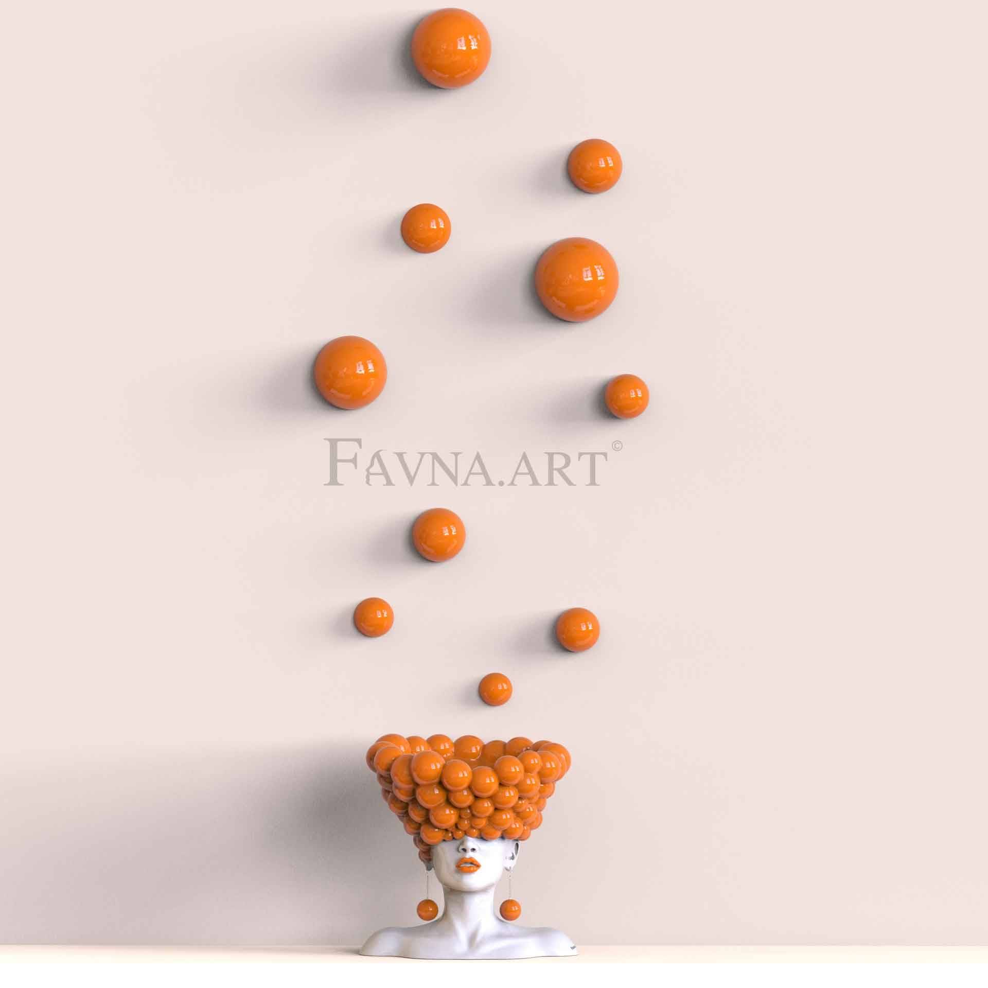 Conceptual Sculpture “Thoughts” & Wall Art Composition – Orange Edition, Made in Italy - With 10 half-spheres