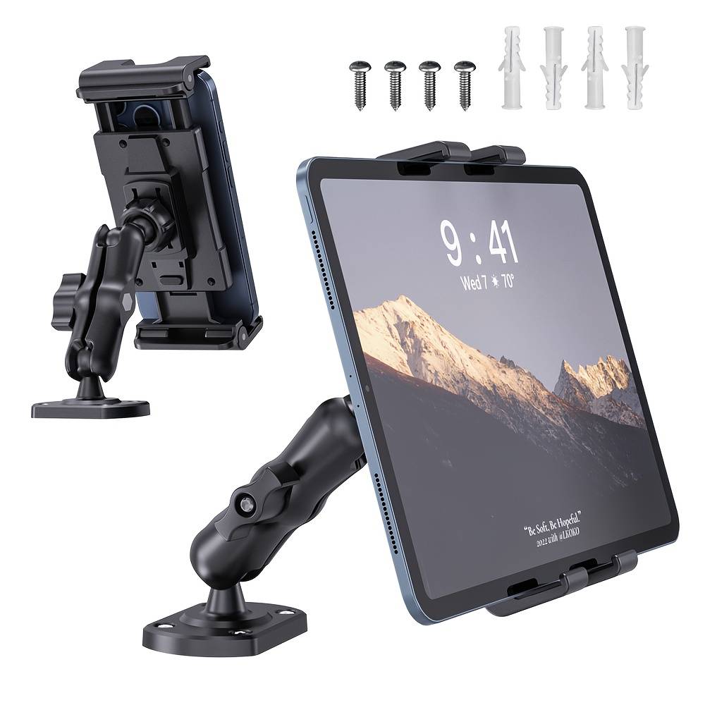 TEMU Heavy Duty Drill Base Tablet Holder Car Mount Dashboard, 360° Adjustable For 5-13" For Ipad Pro/air/mini/for For Galaxy Tab, For Car Truck Wall Desk Commercial Vehicle