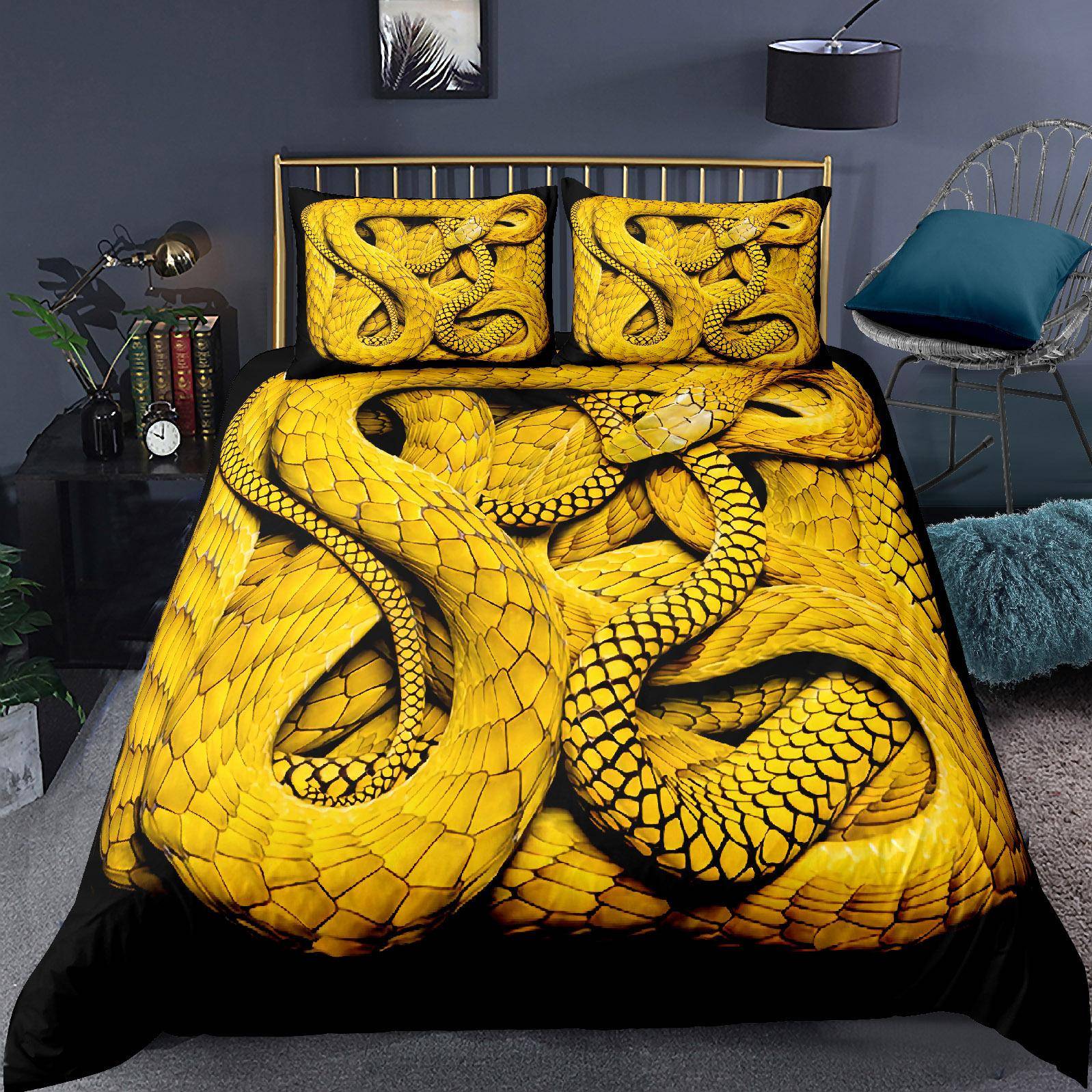 3D Orm Påslakanset för Barn Pojkar Tonåringar Grön Orm Påslakan 3D Reptiltryck Sängkläder Vilda Djur Täcke 135X200cm 2PCS