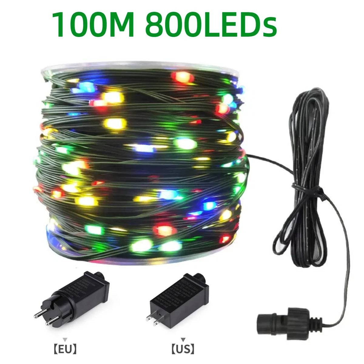 Christmas Decor Outdoor LED String Lights Green PVC Wire High Bright Waterproof With 8 Lighting Modes For NEW Year Festival Deco