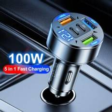 100W 3USB 2PD Car Charger Fast Charging PD QC3.0 USB C Car Phone Charger Type C Adapter In Car Compatible With Iphone Compatible With Samsung Compatible With Huawei Compatible With Xiaomi