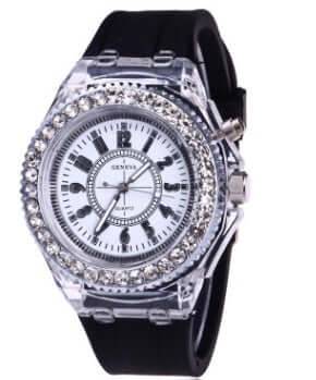 LED Luminous Watches Geneva Women Quartz Watch - Black white surface