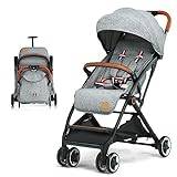 Costway Enhänders hopfällbar barnvagn, barnbuggy med justerbart ryggstöd & sufflett, resevagn med liggefunktion, säkerhetsbälte för bebis upp till 3 år, 15 kg lastkapacitet (grå)