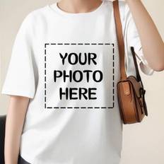 Anpassa personlig 220 g tjock enfärgad T-shirt - Lägg till din favorit (familjefoto/selfie/bröllopsfoto), designa ditt eget personliga tryck, jubileum - Vitt (L,M,S,XL,XXL)