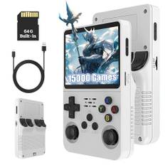 KINMRIS R36S Retro Handheld Spielkonsole, 64 G über 15000 Spiele, Retro Konsole 3,5-Zoll-IPS-Bildschirm, tragbare Spielkonsole für Kinder und Erwachsene, unterstützt mehrere Emulatoren (Weiß)