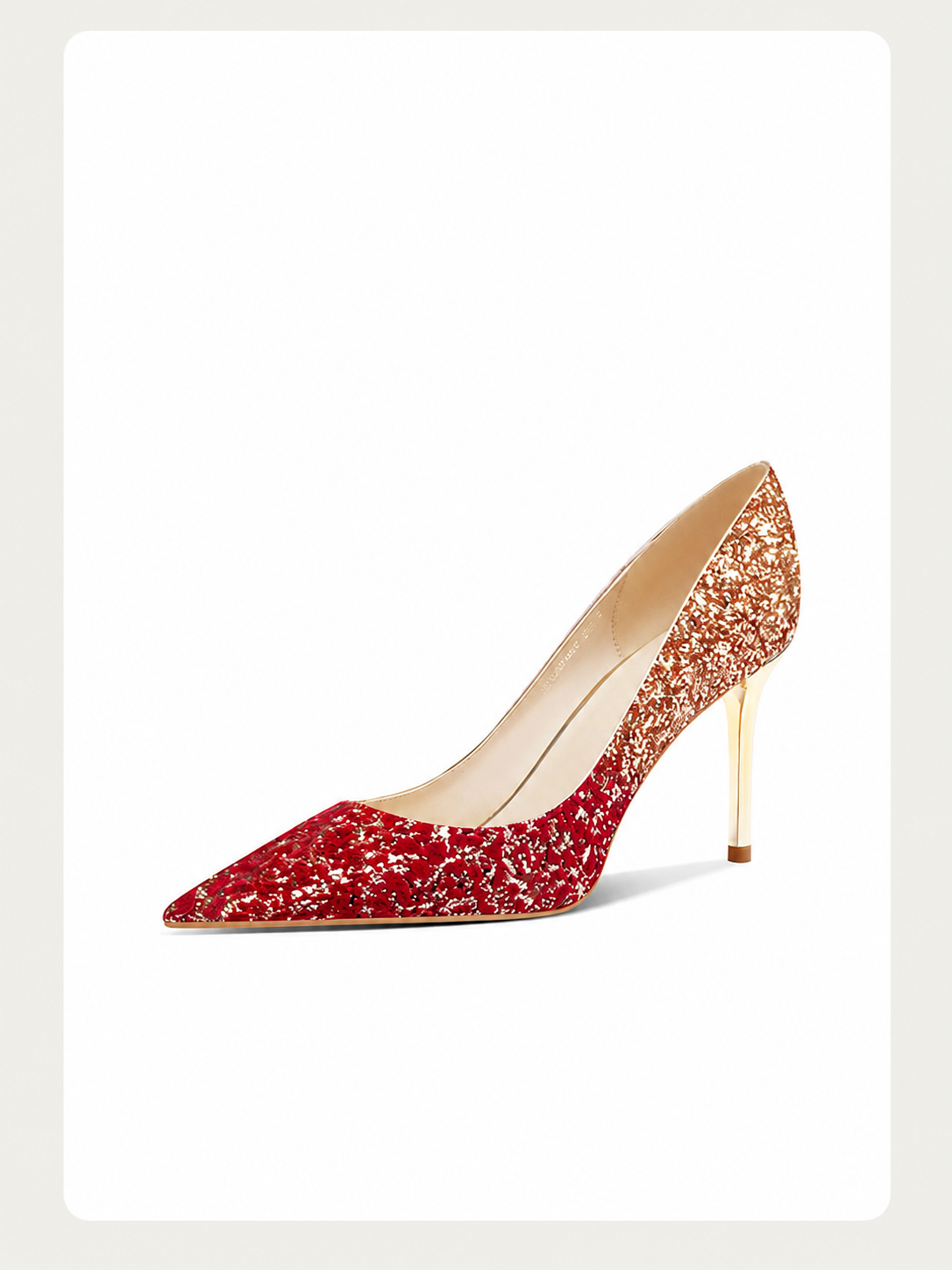 Chinese Wedding Heels | Red Gold Glitter Gradient Pointed Toe Stiletto Pumps - Red (6.5cm) / 35