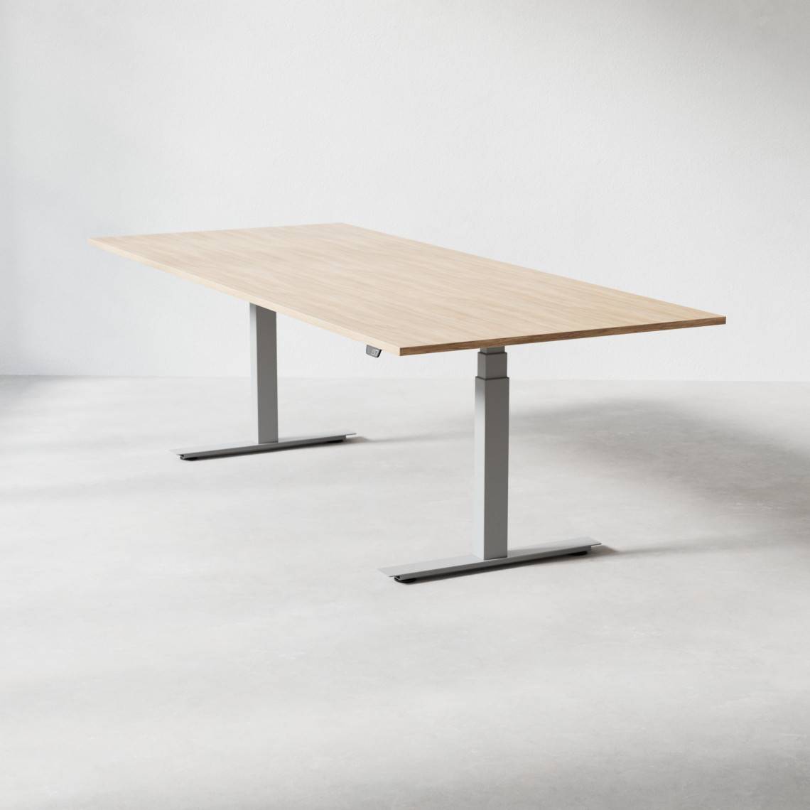 Hæve sænke konferencebord Modul, Størrelse 180 cm, Farve Eg, Ben Sølv.