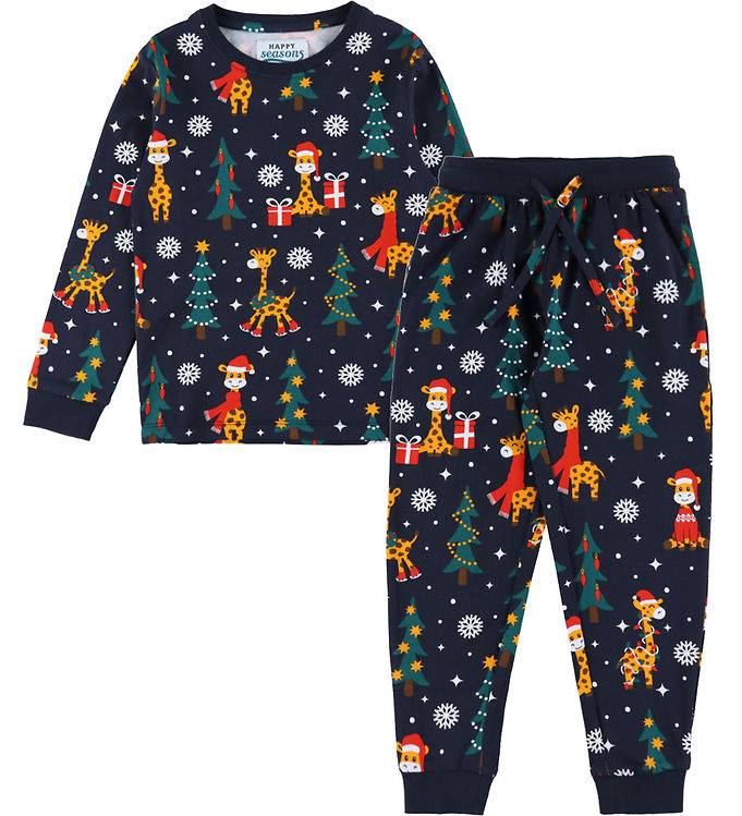 Jule-Sweaters Nattøj - 2-Delt - Christmas Giraffes - Jule-Sweater - 5-6 år (110-116) - Nattøj 2-delt