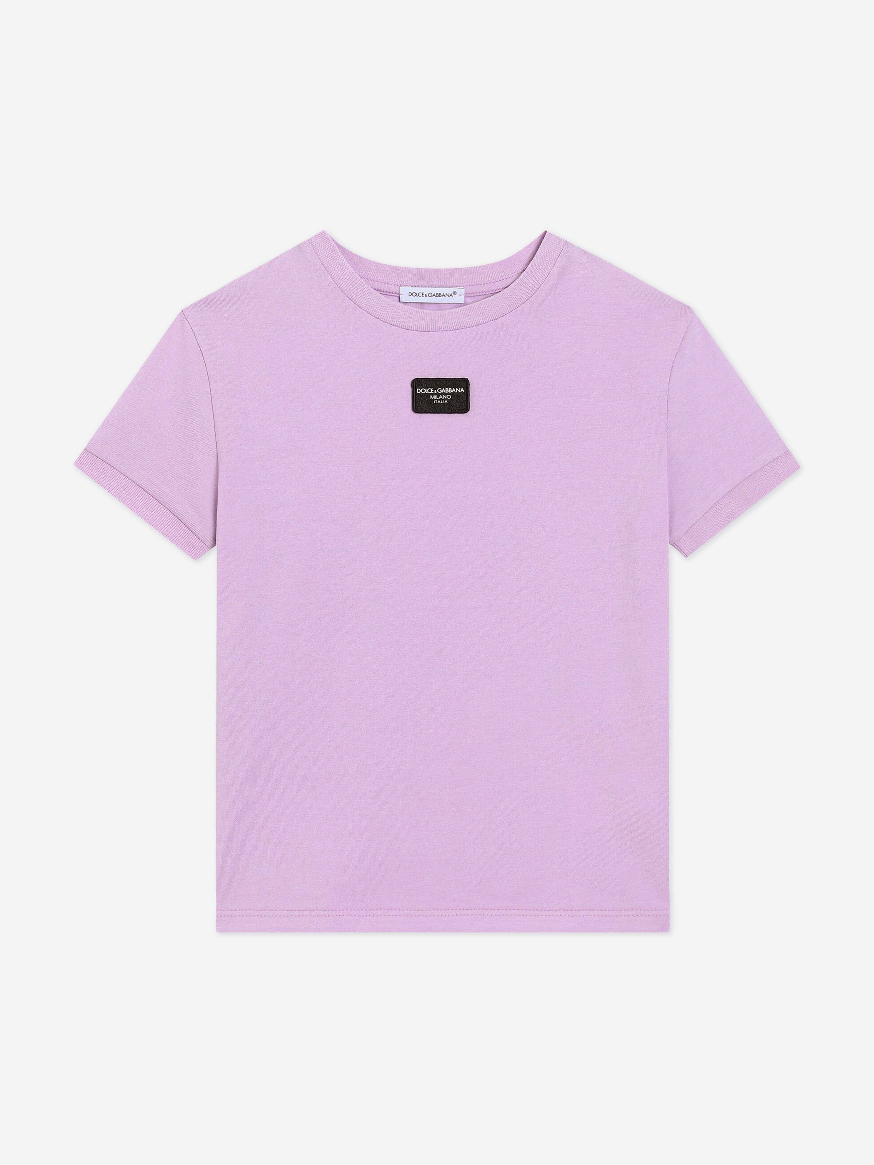 Dolce & Gabbana Girls Plaque Logo T-Shirt in Purple - Purple / 12 Yrs (12 Yrs)