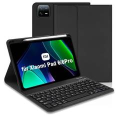 Hofsos Hülle für Xiaomi Mi Pad 6/6 Pro 11 Zoll 2023, (QWERTZ Deutsches) Xiaomi Pad 6 Hülle mit Tastatur, Schutzhülle mit Pencil Halter Wireless Tastatur für Pad 6/6 Pro, Schwarz