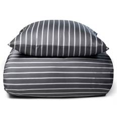Bambus sengetøj - 100% Naturligt bambus - 140x220 cm - Stribet grå - Satinvævet sengesæt