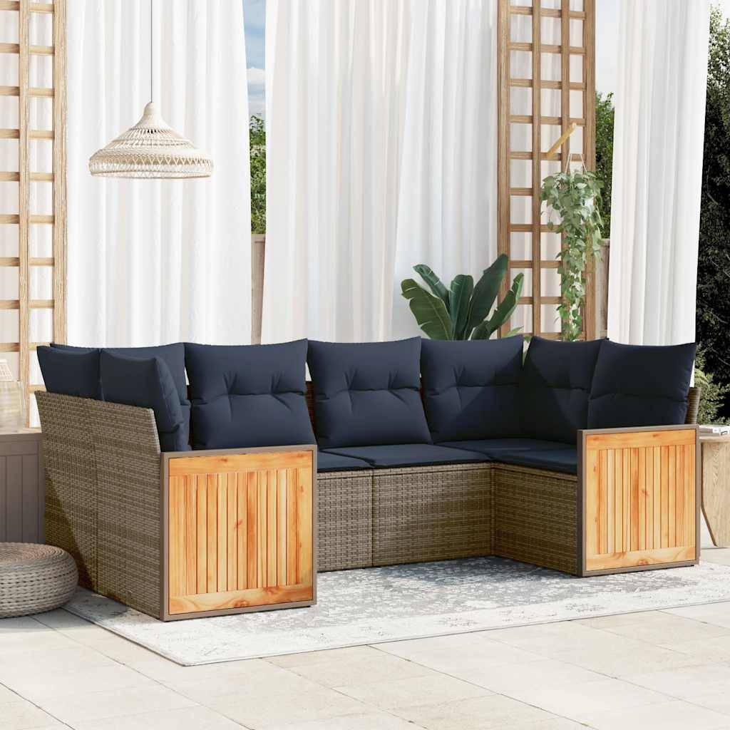 havesofasæt med 6 dele og hynder grå polyrattan