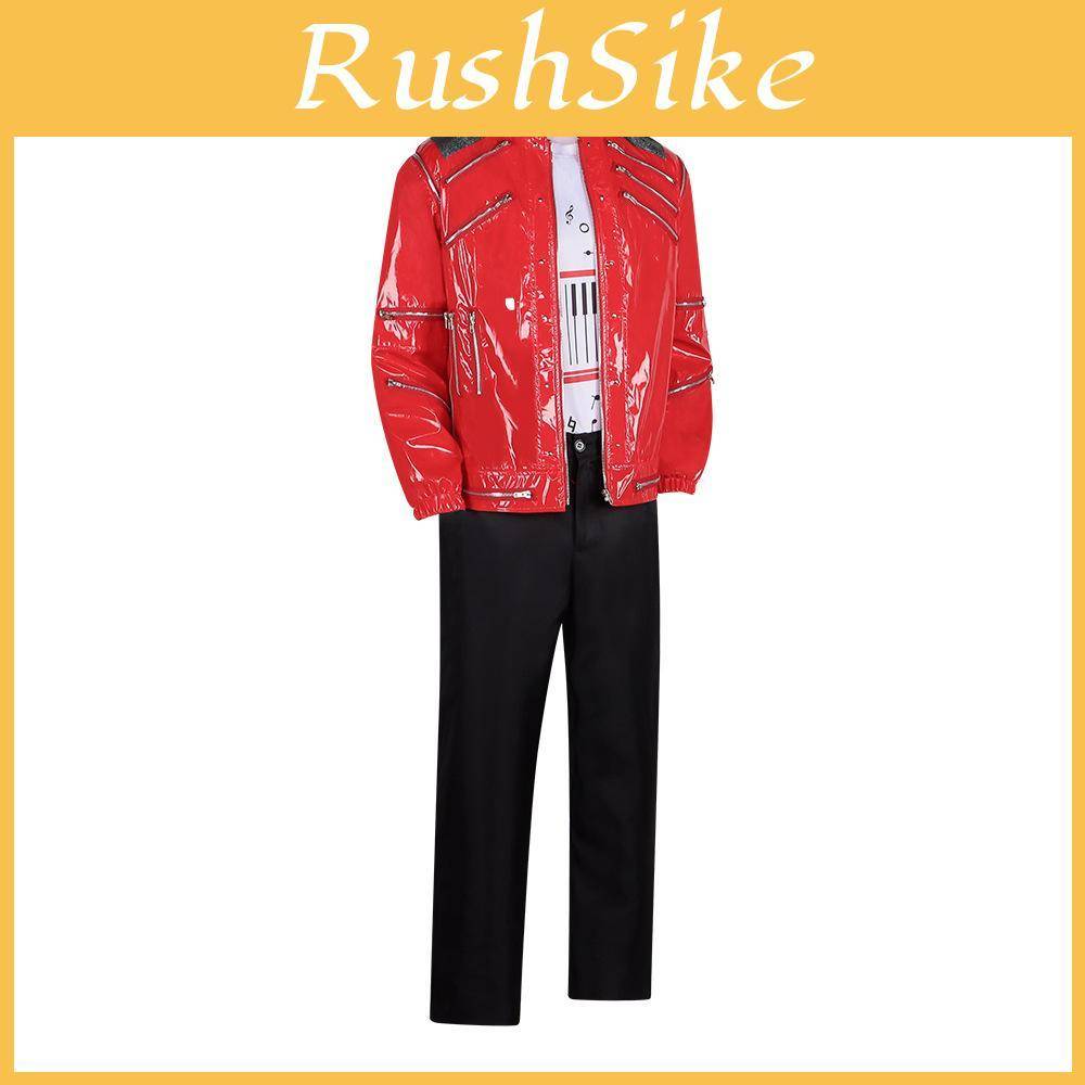 Michael Jackson Cosplay-utstyr med Röd Läderjacka och Byxor för Scenföreställningar cm red