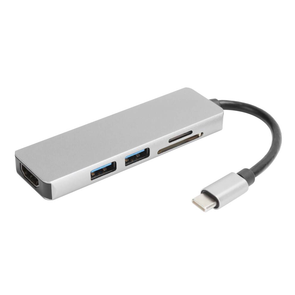 USB 3.0-porte, 5-i-1, USB C-hub med TF-kortlæser, 4K HDMI-udgang, superhurtig overførselshastighed, aluminiumskonstruktion,