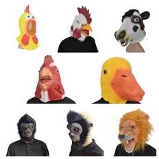 Helmask med djurapa, gorillamask, maskeradfest, roligt djurhuvudbonad, Halloweenfest, kostymtillbehör - tupp, ko, lejon, tiger, duva, mus, groda, koal - Multifärgad (Multi-size)