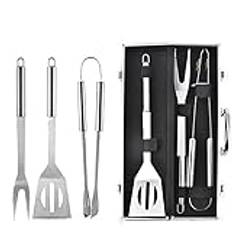 3PCS BBQ Grill Cooking Utensils Tool - Stainless Steel BBQ Tools Grill Tools Set w/Aluminum Carrying Case for Backyard/Beach Barbecue Camping Picnics Outdoor Activities