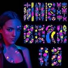 10 ark Neon tillfälliga tatueringar Tatueringar Glow In The Dark Neon Partytatueringar UV Neon Kropp Ansikte Hudtatuering Vattentät, svettsäker tatueringsklistermärke (Stil 1)