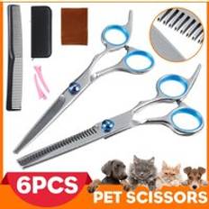 Rostfritt stål katt hund trim sax kit med raka böjda saxar och kam för husdjur långt kort hår