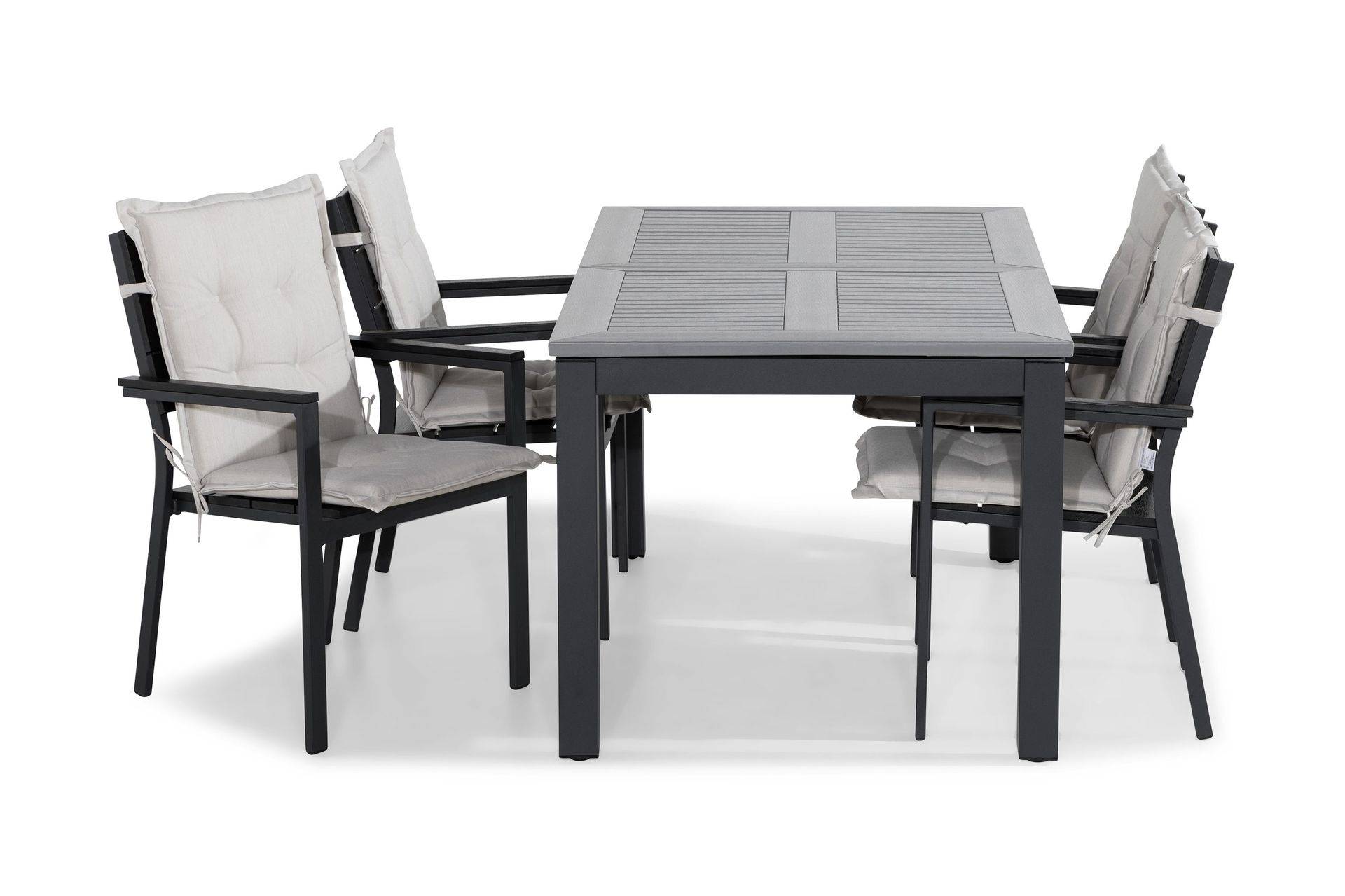 Monaco Matgrupp Utomhus 152-210x90 + 4 Tunis Stapelstol m Dyna - Svart/Offwhite utomhus