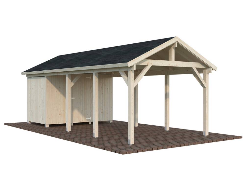 Palmako carport m/skur Robert hvidtrykimprægneret 23,1 m²