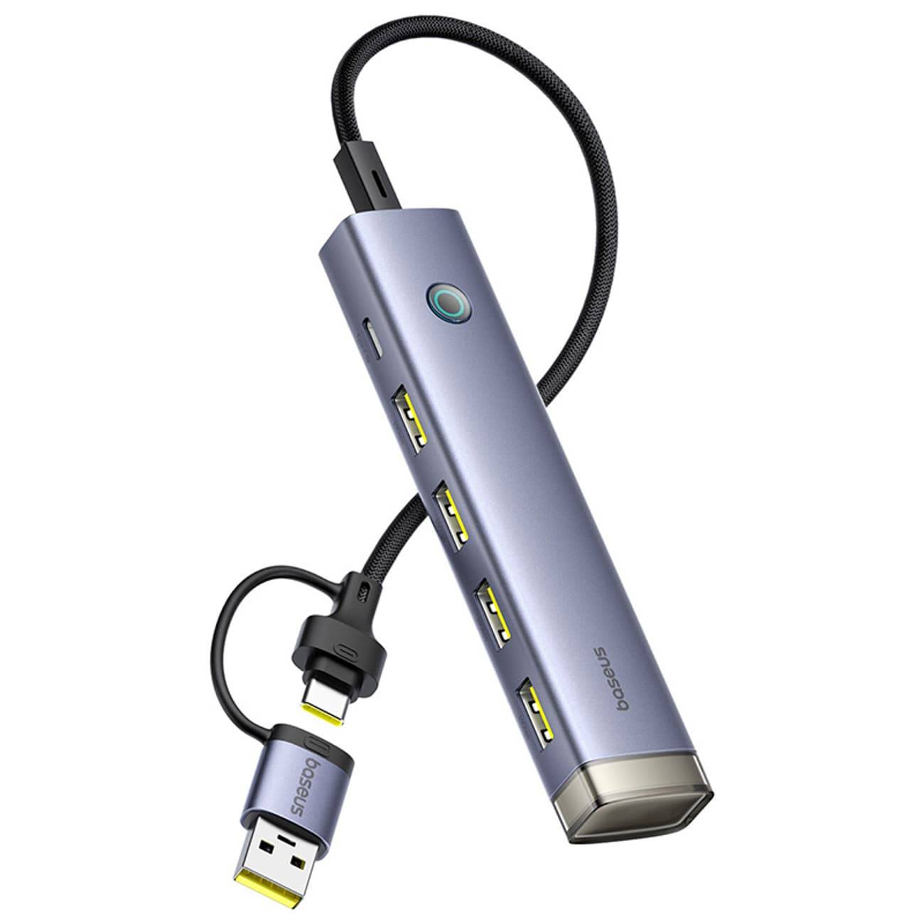 Baseus UltraJoy-serien USB-A/USB-C-hubb, 4 x USB-A 3.1, 1 x USB-C 5 V – grå